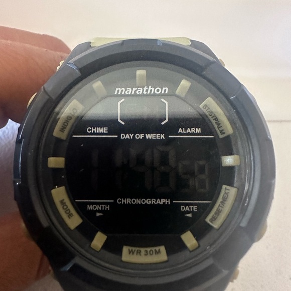 Marathon TW5M21100 Men Watch Light 24h Alarm Chro Date Black Plastic 30m Quartz - Picture 2 of 9